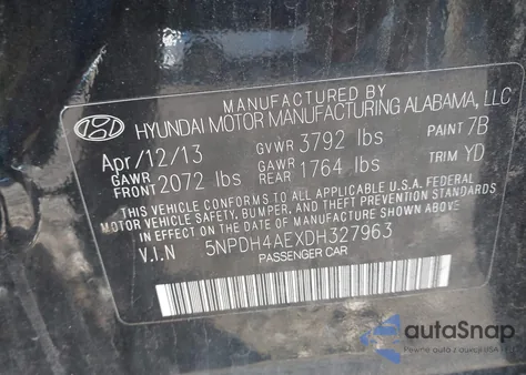 2013 Hyundai Elantra Gls из США, поврежденный, VIN 5NPDH4AEXDH327963